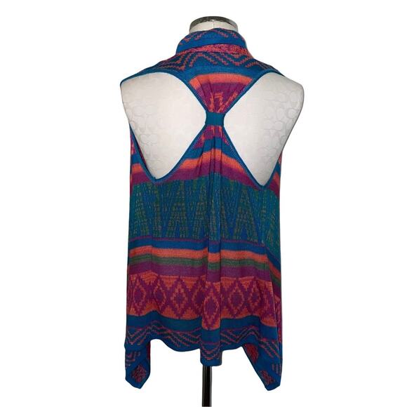 Say What open front lightweight shawl cardigan vest multicolor aztec print sz L - Picture 8 of 9